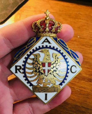 Vintage Raci Car Mascot Royal Automobile Club Aiacr Grill Enamel Badge Rare