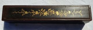 Antique Vintage Japanese Lacquered And Hand Painted Bird Fan Box