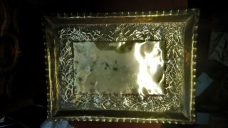 Antique Arts And Crafts Hammered Brass Tray Oak Leaf And Acorn