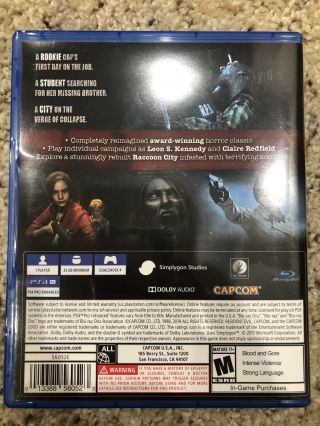 Resident Evil 2 PlayStation 4 Video Game Rare Rich Tv CD Luxury Capcom 3