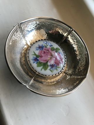 Solid French Silver Pin Dish With Limoges Center