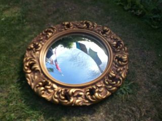 Vintage Ornate Plaster Frame Butlers Convex Mirror Patina Gilt Gold