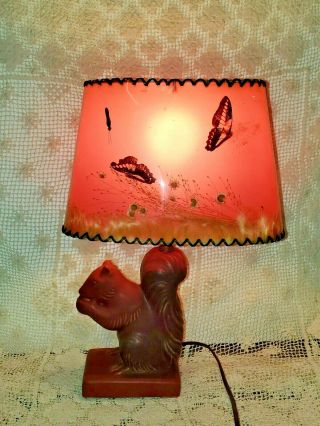 Rare Van Briggle Pottery Squirrel Lamp W/original Shade Persian Rose