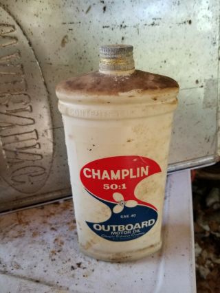 Old Vintage Champlin Outboard Boat Motor Oil Can Bottle Plastic Rare 50:1