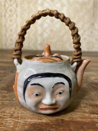 Rare Antique 19th Century Banko Five Face Teapot Japan Pottery Oddities Masks