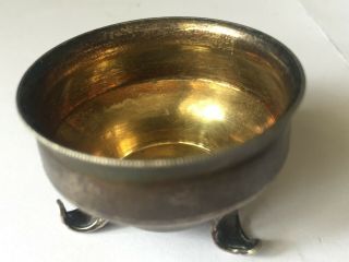 Vintage Russian Solid Silver 875 Hallmarked Salt Pot With Gilded Bowl On 3 Legs