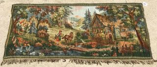 456 Rare English Tale Tapestry Wall Hanging Wooven Vintage 5.  1x2.  3feet