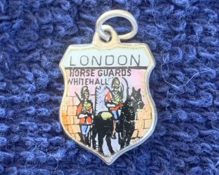 London Horse Gaurds Whitehall Rare Silver Travel Shield Enamel Charm