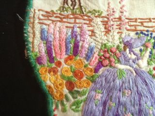 Vintage Hand Embroidered Textile Crinoline Lady in a Country Garden 3