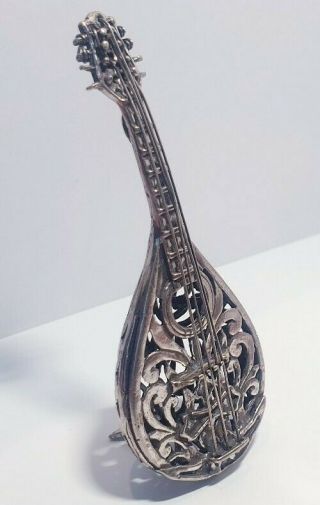 Vintage Solid Silver Italian Made Miniature Large Mandolin Stamped