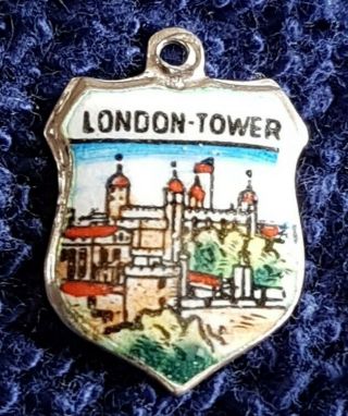 London Tower Rare Silver Travel Shield Enamel Charm For Bracelet