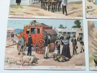6 x RARE “THE MAIL COACH” SKETCHES OF SOUTH AFRICA LIFE.  PUBLISHED BY FUSSLEIN. 2