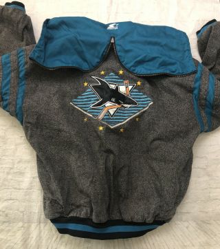 90s Vtg Nhl San Jose Sharks Starter Jacket Coat Mens Xl Jacket Gray Logo Rare