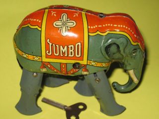 Rare Vintage Jumbo Elephant Lith0 Wind - Up W/key - Germany