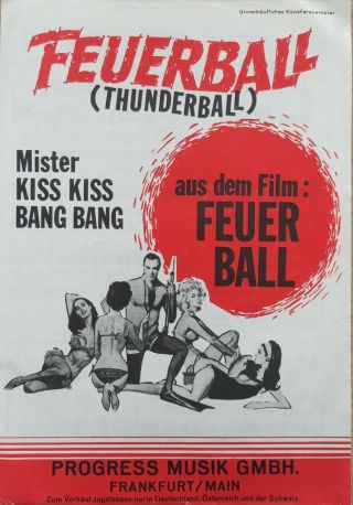 Thunderball (feuerball) Sheet Music - 1965 Sean Connery James Bond 007 Rare