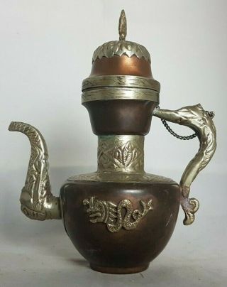 Vintage Oriental Silver Plated Small Copper Teapot (height - 18 Cm)