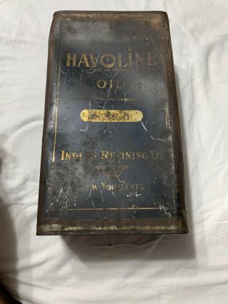Vintage Early Rare Havoline 1 Gallon Auto Motor Oil Can Indian Refining Co.  Ny