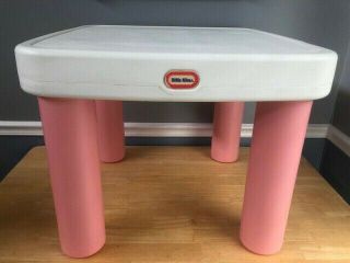 Vintage Little Tikes Table With Drawers 2 Chunky Chairs 3 Pc Set Pink White Rare