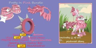 Animal Jam (classic/pc) Rares - Pretty In Pink 5 Item Set (promo,  Spike,  Boa)