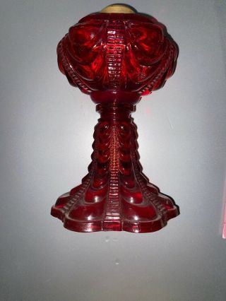 Rare Vintage Ruby Red Glass Oil Lamp 10 Inches Tall.