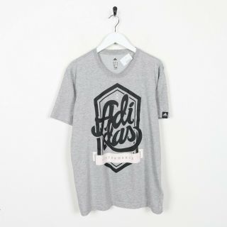 Vintage Adidas Big Graphic Logo T Shirt Tee Grey | Medium M