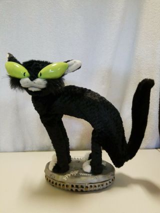 Rare Gemmy Fraidy Cat Animated Halloween Black Cat Moves Lights Up Sings