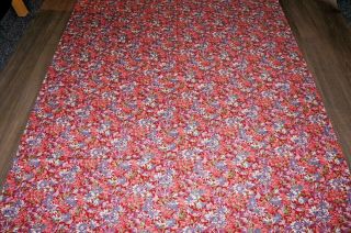 Vintage 70s Possibly Liberty Red Floral Print Cotton Fabric 65 " X 54 "