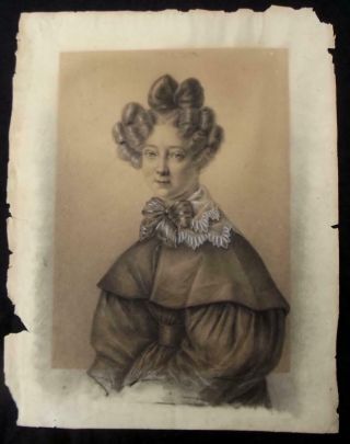 French First Empire Antique Portrait Drawing Of A Noble Lady - For Restoration