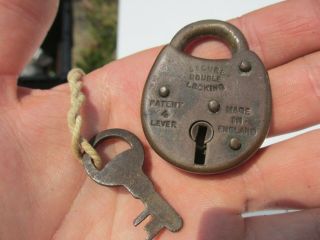 Small Vintage Brass Padlock Lock Key Old Antique England