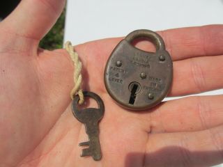 Small Vintage Brass Padlock Lock Key Old Antique England 2
