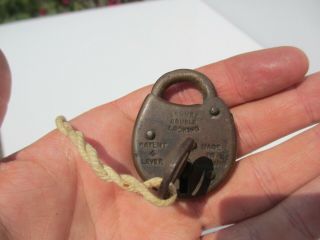 Small Vintage Brass Padlock Lock Key Old Antique England 3