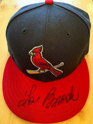 Lou Brock Autographed Cap Rare Signed St Louis Cardinals Fitted Signed In Person