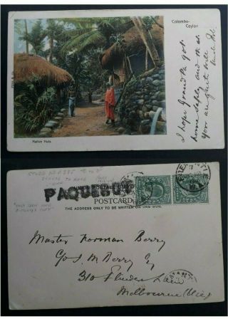 Rare1904 Uk/australia Postcard " Colombo " Ties 2 British Stamps Paquebot Fremantle