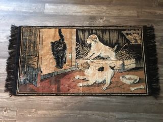 Vintage Wall Hanging Black Cat Dogs 39” X 21.  5” Tapestry Rug Made In Italy