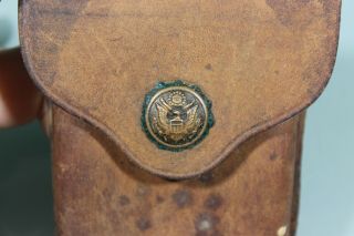 US Pre WW1 Rimmed Eagle Snap Garrison Belt Leather Ammo Pouch Case.  RARE 2