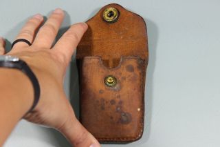 US Pre WW1 Rimmed Eagle Snap Garrison Belt Leather Ammo Pouch Case.  RARE 3