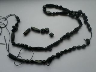 Small Antique Victorian Or Edwardian Whitby Jet Necklace For Restringing