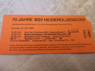 Fortuna Dusseldorf V Hibernian Ticket 22/7/89 Rare