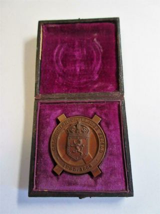 Antique Victorian Bronze Caledonian Challenge Shield Rifle Shooting Medal,  Cased