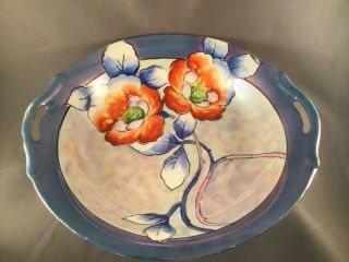 Antique Porcelain Handled 8 " Bowl Lusterware Blue Border Orange Poppy 1921 - 1941