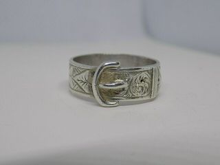 1881 Victorian Antique English Sterling Silver Belt Buckle Ring.  Size N.  (ncb)