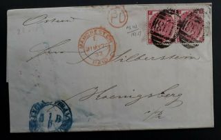 Rare 1870 Great Britain Folded Cover Ties 2x3d Stamps To Konigsburg