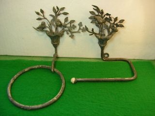 2 X Vintage Arts And Crafts Style Metal Wall Coat Hangers Hooks.  Over - Painted.