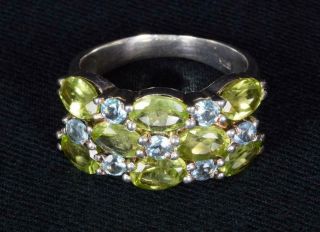 Antique Solid Silver Ring Size S Aquamarine Peridot Colours - Gems Or Glass?