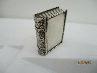 An Antique Vintage Silver Plated Snuff Box In The Form Of A Book.