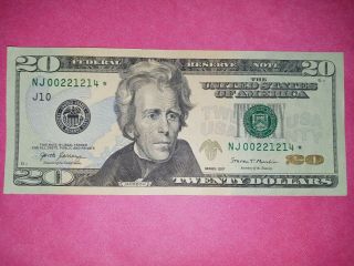 2017 $20 Dollar Bill Star Note Nj 00221214 Rare