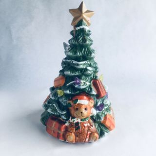 Vintage J.  S.  N.  Y.  Ceramic Christmas Tree Teddy Bear Presents Lights 9 " Rare Vtg