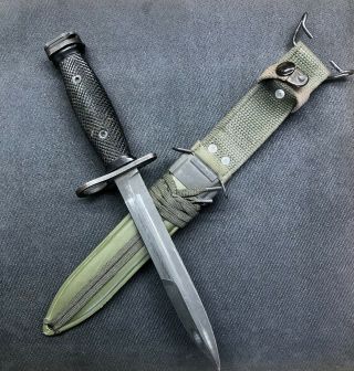 Vintage Rare Us M7 Bayonet Imperial Knife W Scabbard Sharp Usm8a1 War Era Twb