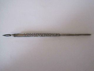 Silver Dip Pen Marked Sterling Silver With Decoration Engraved With Initials Ag