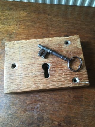 Antique Oak Encased Door Lock With Key
